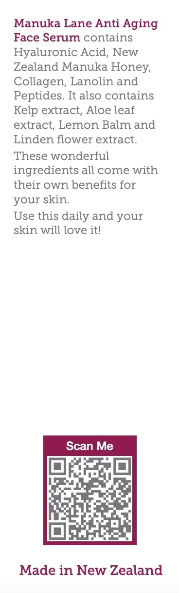 Manuka Honey Face Serum with Collagen, Hyaluronic Acid, & Pure Honey, by Manuka Lane