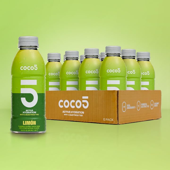 COCO5 Clean Sports Hydration Limon Flavor | 100% Natural | 50% Less Sugar | Nothing Artificial | Non-GMO | Gluten Free | Developed by Pro Trainers for Pro Athletes | 16.9 Ounce (Pack of 12)