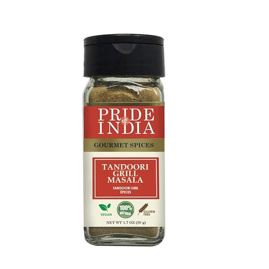 Pride of India – Tandoori Grill Masala – Blend of Exotic & Gourmet Spices – Ideal for Vegetable, Meat & Chicken Cooking – GMO Free – Easy to Use - 1.7 oz. Small Dual Sifter Bottle