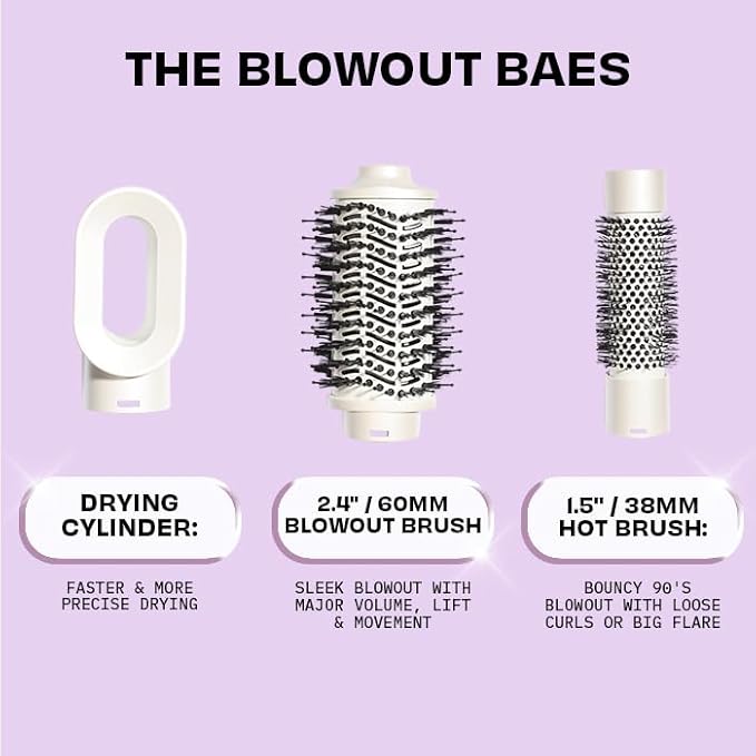 FoxyBae 3-in-1 Blowout Bae Interchangeable Dryer Brush with Tourmaline Ceramic Technology - Includes Blowout Brush, Hot Round Brush & Drying Styler - FrizzFree Shine (Winter White)