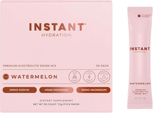 Instant Hydration Electrolytes Powder Packets - Watermelon Electrolyte Drink Mix - Zero Sugar - Keto, Vegan, Gluten-Free, Non-GMO - Boost Recovery, Brain Health, Muscle & Tissue Support- 30 Sticks