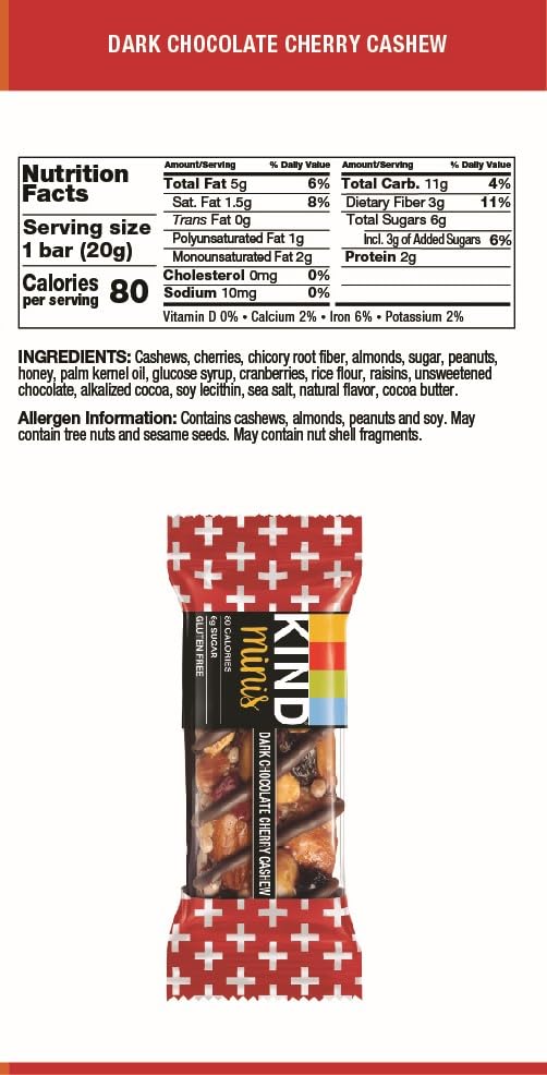 KIND Bar Minis, Variety Pack, Dark Chocolate Nuts and Sea Salt, Caramel Almond Sea Salt, Dark Chocolate Cherry Cashew Healthy Snacks, Gluten Free, Low Calorie Snacks, Low Sugar, 30 Count