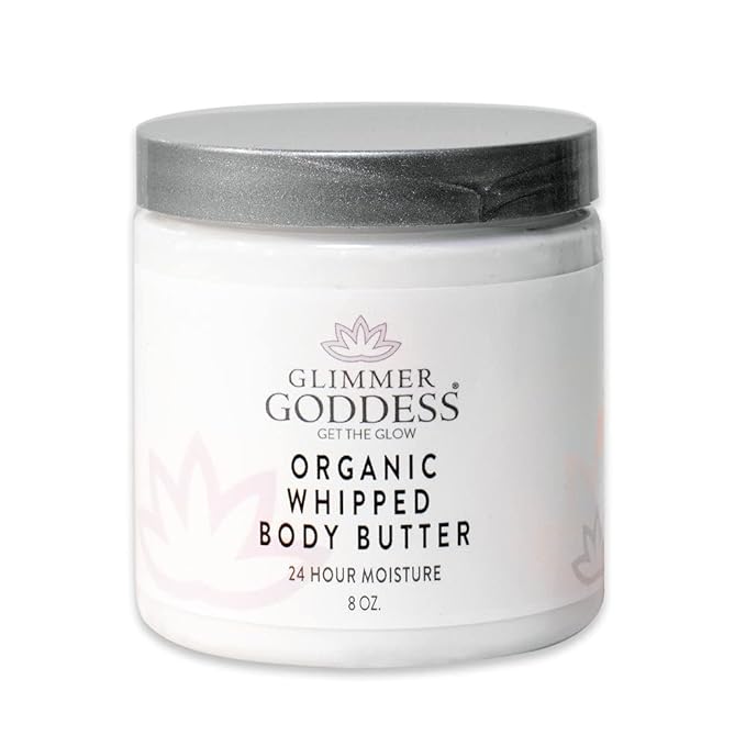 GLIMMER GODDESS Organic Whipped Body Butter- Rosemary Mint, Vegan, 24 Hr Hydration, Less Stretch Marks, All Skin Types, Child-Safe, Organic, 8 oz