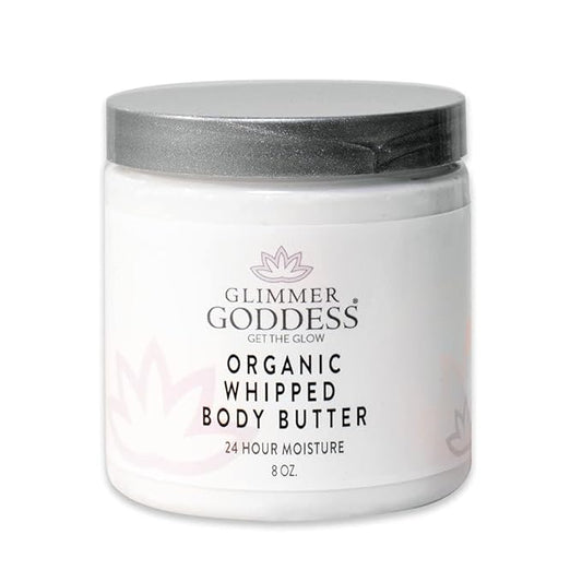 GLIMMER GODDESS Organic Whipped Body Butter- Peppermint Vanilla, Vegan, 24 Hr Hydration, Less Stretch Marks, All Skin Types, Child-Safe, Organic, 8 oz