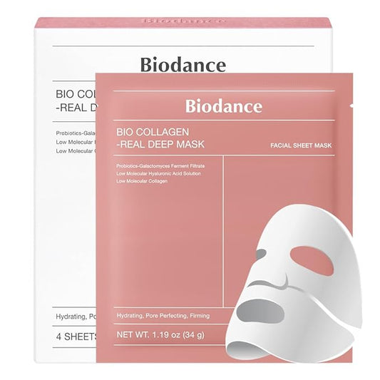 BIODANCE Bio-Collagen Real Deep Mask, Hydrating Overnight Hydrogel Mask, Pore Minimizing, Elasticity Improvement, Korean Skincare | 1.19oz(34g) x 4ea