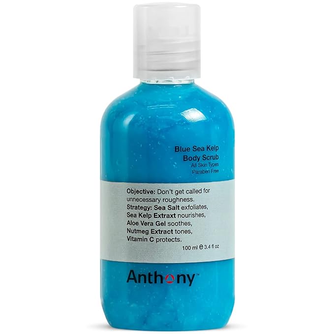 Anthony Exfoliating Body Scrub – Sea Salt, Vitamin C, And Aloe Vera Deep Cleans, Smooths Rough Patches & Soothes and Protects Skin – Blue Sea Kelp Body Wash 3.4 Fl Oz