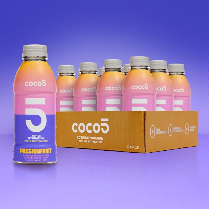 Coco5 Clean Sports Hydration Passion Fruit Flavor | 100% Natural | 50% Less Sugar | Nothing Artificial | Non-GMO | Gluten Free | Developed by Pro Trainers for Pro Athletes | 16.9 OZ (Pack - 12)