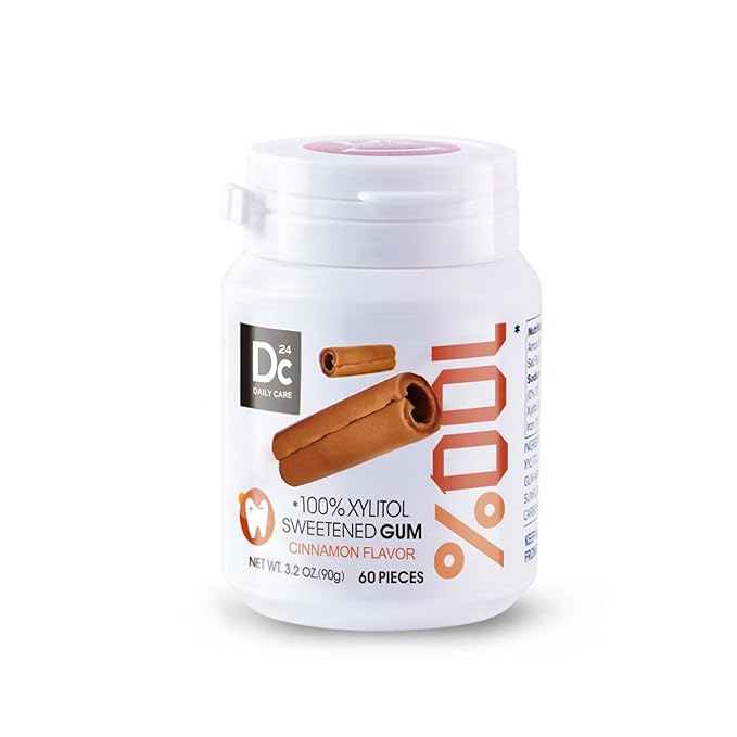 DC24 DAILY CARE 100% Xylitol Gum, No Aspartame, Sugar Free Chewing Gum, Natural Cinnamon Flavor, Gluten Free, Vegan, 60 Pieces, Pack of 1