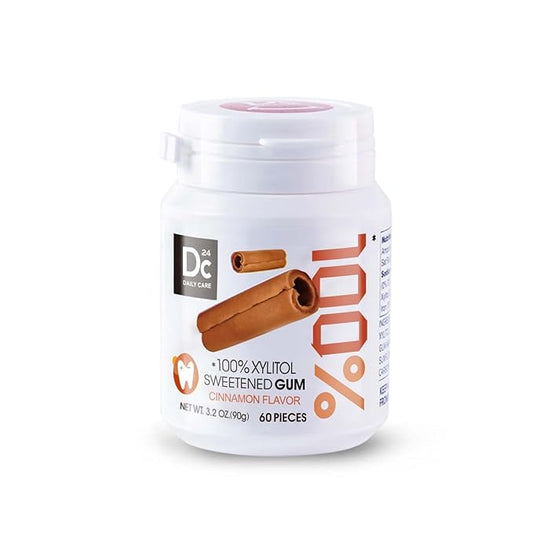 DC24 DAILY CARE 100% Xylitol Gum, No Aspartame, Sugar Free Chewing Gum, Natural Cinnamon Flavor, Gluten Free, Vegan, 60 Pieces, Pack of 1