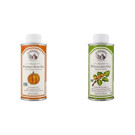 La Tourangelle Toasted Pumpkin Seed Oil and Roasted Pistachio Oil Bundle | Nutty Flavored Oils for Cooking, Baking, Salads, 8.45 fl oz Each