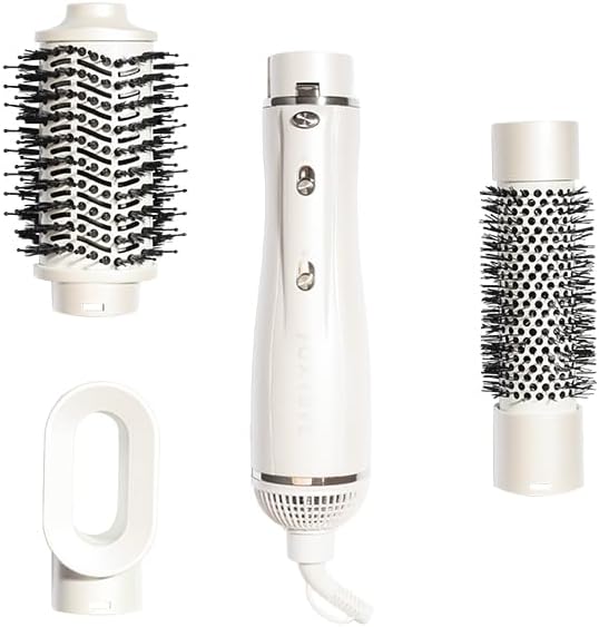 FoxyBae 3-in-1 Blowout Bae Interchangeable Dryer Brush with Tourmaline Ceramic Technology - Includes Blowout Brush, Hot Round Brush & Drying Styler - FrizzFree Shine (Winter White)