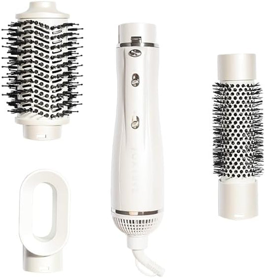FoxyBae 3-in-1 Blowout Bae Interchangeable Dryer Brush with Tourmaline Ceramic Technology - Includes Blowout Brush, Hot Round Brush & Drying Styler - FrizzFree Shine (Winter White)