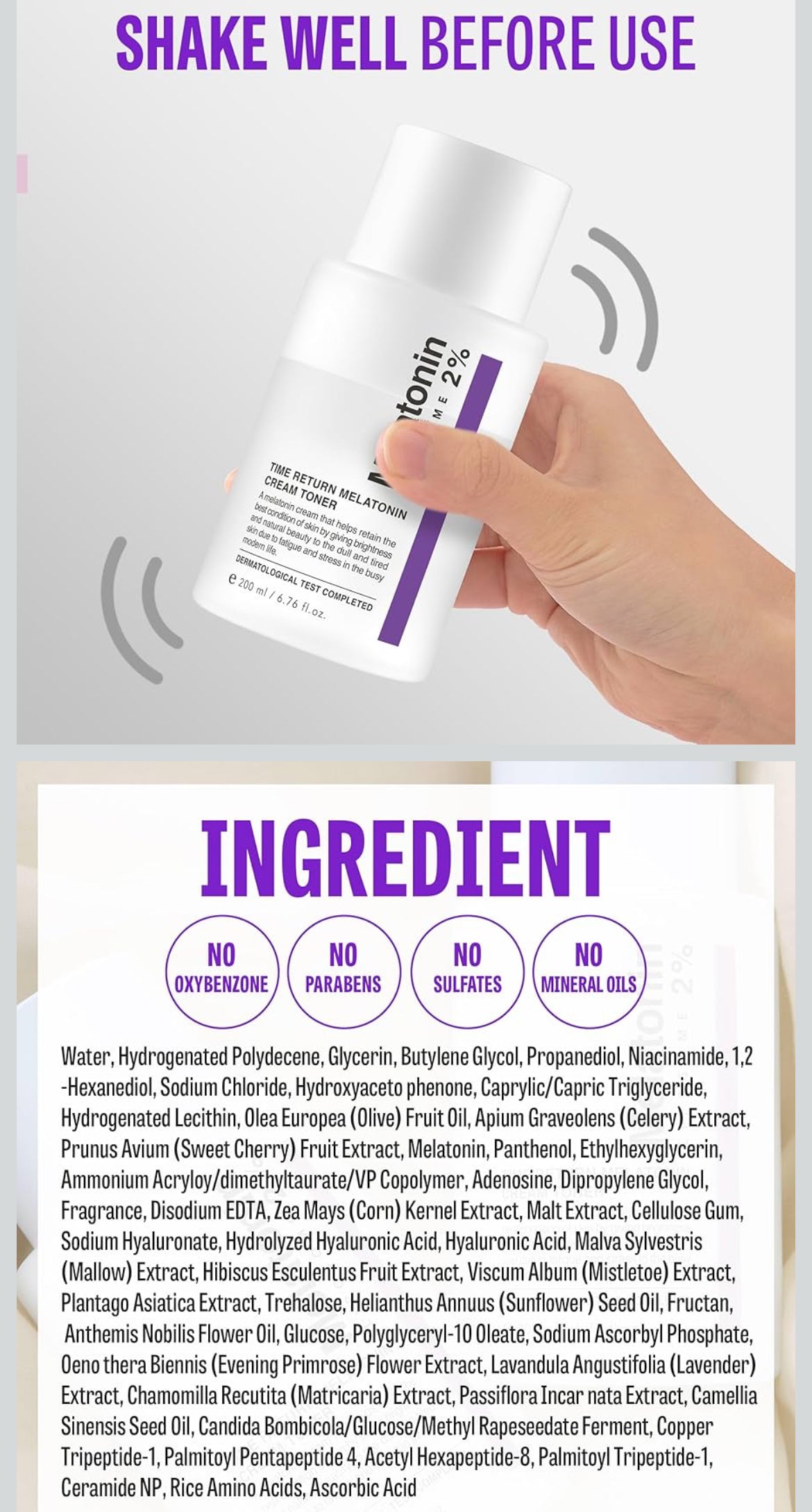 Time Return Melatonin Cream Toner | Highly Moisturizing Facial Toner for Sensitive Skin | Clarifying & Calming Toner for Face | Hydrating Toner for Face | Toner Cream Skin Toner (6.76 fl oz)