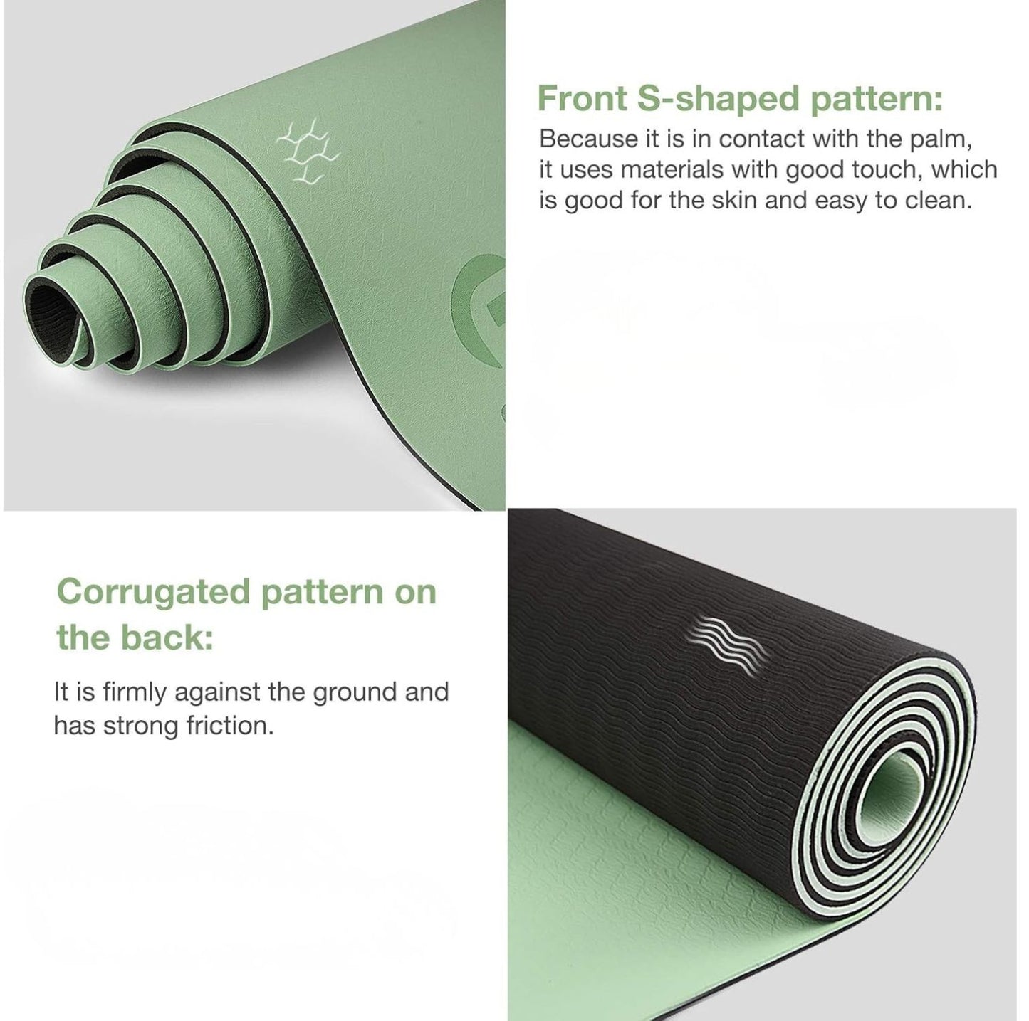 Yoga Mat Non Slip, Eco Friendly Fitness Exercise Mat with Carrying Strap,Pro Yoga Mats for Women,Workout Mats for Home, Pilates and Floor Exercises (Green/Black)