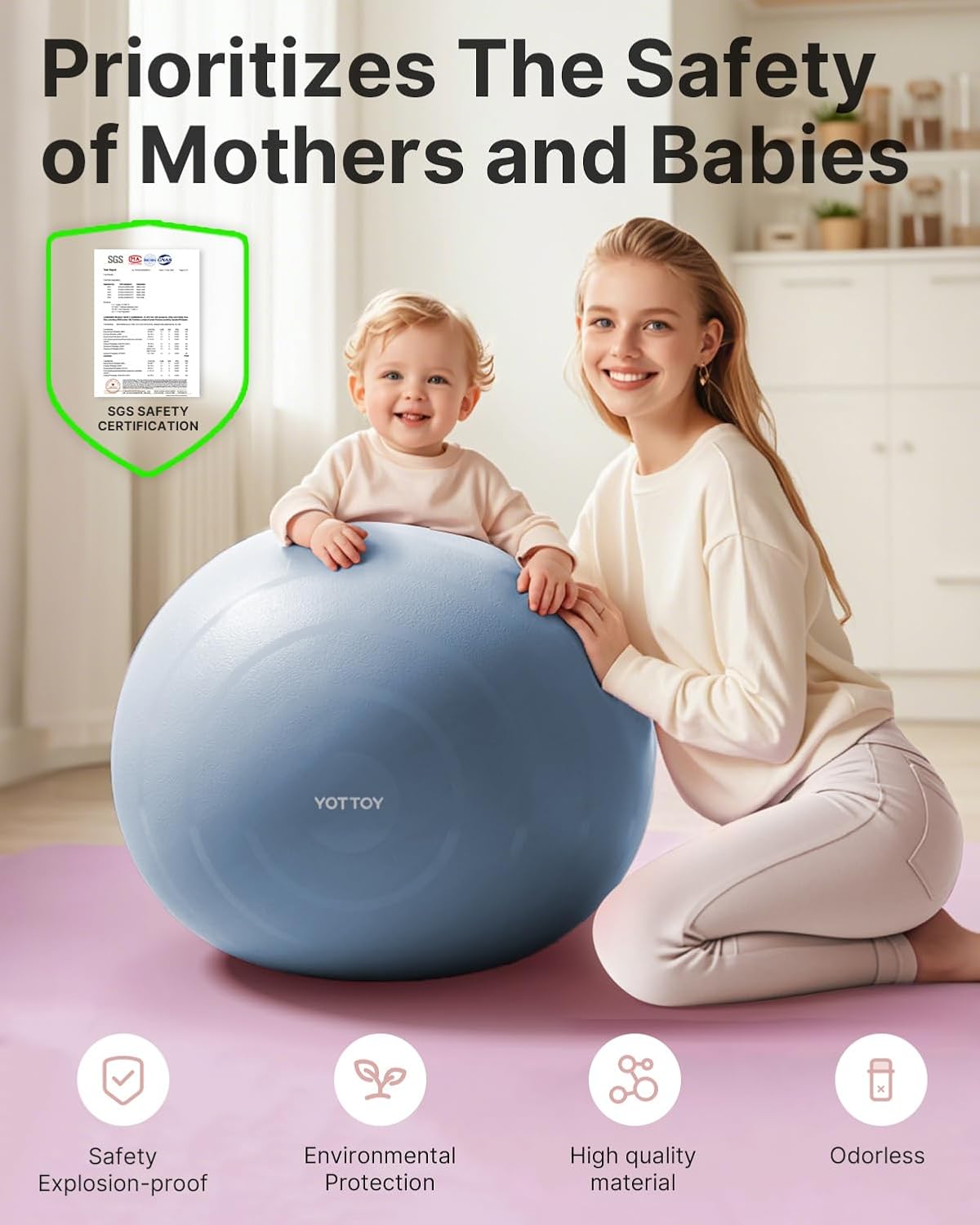 Anti-Burst Exercise Ball for Working Out, Yoga & Pregnancy, Extra Thick Workout Ball for Physical Therapy & Fitness (Blue)