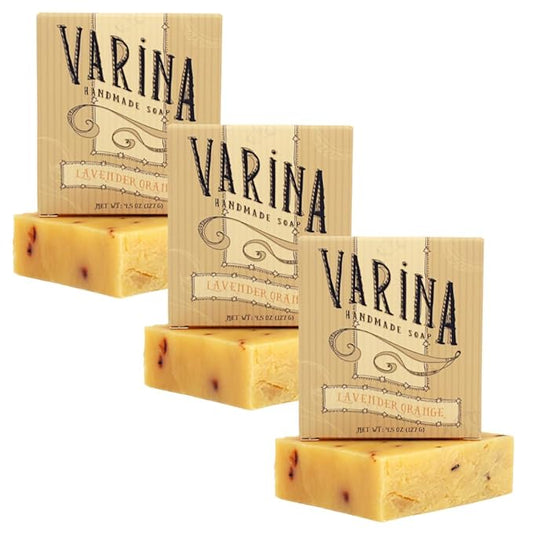 Varina Organic Lavender Orange Bar Soap - Gentle Cleansing for Sensitive Skin, Herbal and Mint - 3 Pack