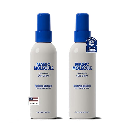 Magic Molecule Skin Cleanser for All Types, Hypochlorous Acid Spray Helps Heal Acne Prone, Eczema and Itchy Rashes and 50 Other Skin Ailments, 3.4 oz Spray (Pack of 2)