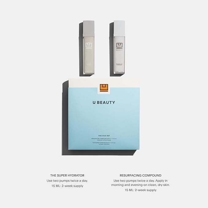 U Beauty - The U Beauty Duo - Resurfacing Compound & SUPER Hydrator Set - Vitamin C & E, Retinol, Hyaluronic Acid - Moisturizing Face Serum Duo for Smooth, Hydrated and Softer Skin, Set of 2 0.5 fl oz