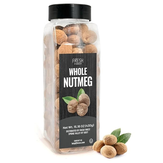 Fresh Finest Whole Nutmeg 15.16oz - Premium Quality Whole Nutmeg - All-Natural, Non-GMO, Gluten-Free, Kosher - Perfect for Baking, Cooking, and Desserts