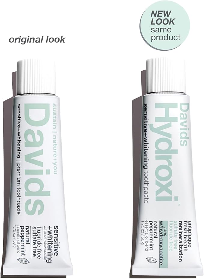 Davids Hydroxi Fluoride Free Nano Hydroxyapatite Toothpaste for Remineralizing Enamel & Sensitive Relief, Whitening, Antiplaque, SLS Free, Natural Peppermint, Made in USA, 1.75oz (Travel Size)