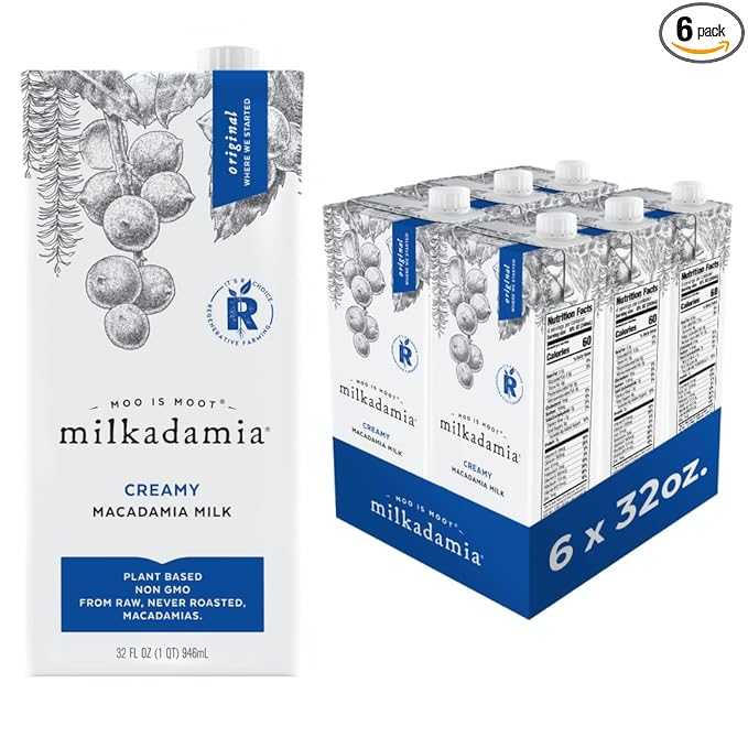 milkadamia Macadamia Milk - Creamy - 32 Fl Oz (Pack of 6) - Lactose Free, Vegan, Shelf Stable, Plant Based, Non Dairy, Dairy Free
