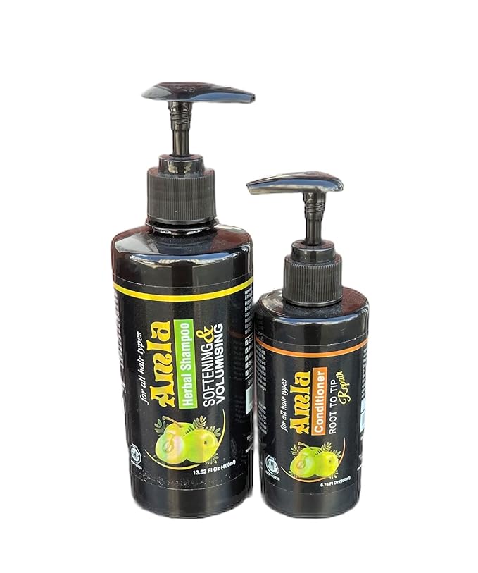 Amla Herbal Shampoo and Conditioner Combo Pack for Softening, Volumizing, Nurturing by Herboganic