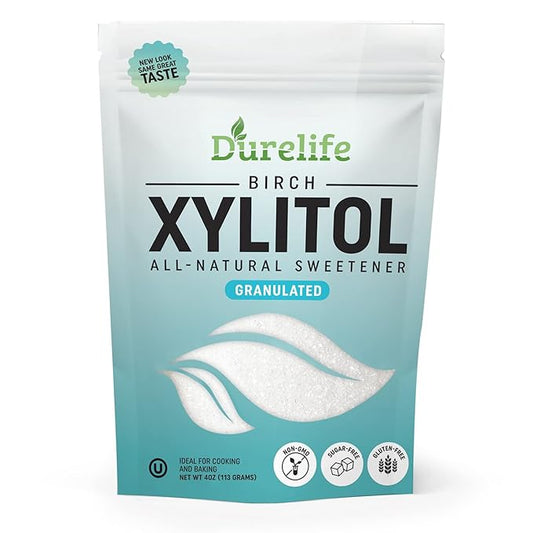 DureLife XYLITOL Sugar Substitute 4 OZ Made From 100% Pure Birch Xylitol NON GMO - Gluten Free - Kosher,Natural sugar alternative, (4OZ SAMPLE SIZE)
