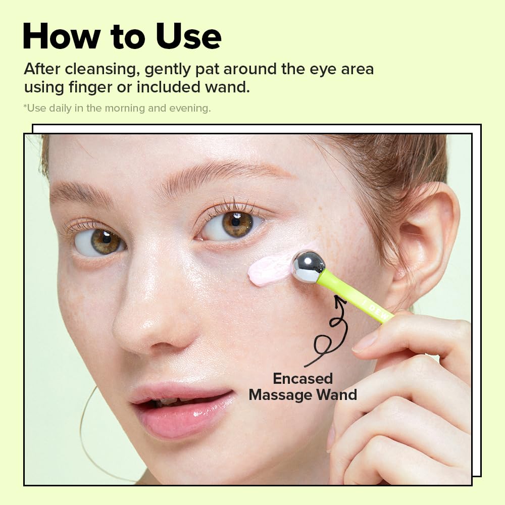 I DEW CARE Vitamin C depuffing Eye Cream with Eye Roller Set | Korean Skin Care Dark Circles Under Eye Treatment with Hyaluronic Acid, Niacinamide | 0.50 Fl Oz | Not Tested on Animals