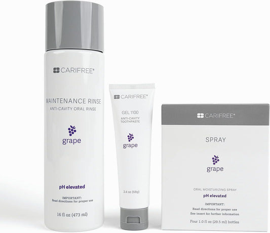 CariFree Maintenance & Prevention Starter Kit, Grape | Anti-Cavity Fluoride Toothpaste & Mouthwash Freshens Breath and Moistens Mouth | Dentist Recommended for Oral Care (3 Piece Set)