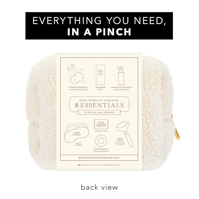 Pinch Provisions Be Kind UnWind Kit, Includes 8 Luxury Self Care and Spa Beauty Essentials, Perfect for Birthday Present, Self-Care Nights, Bachelorette, Christmas or Slumber Party Gift