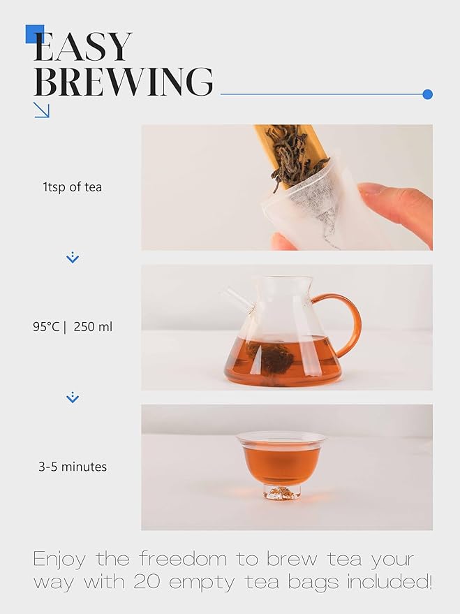 CO-OP 1950 Ripe Pu Erh Tea Loose Leaf, 150g, Premium Yunnan Whole Loose Large-Leaf Fermented Pu-erh, Smooth, Mellow & Rich, Pure Pine Smoke Aroma, No Additives, 20 Empty Teabags Included