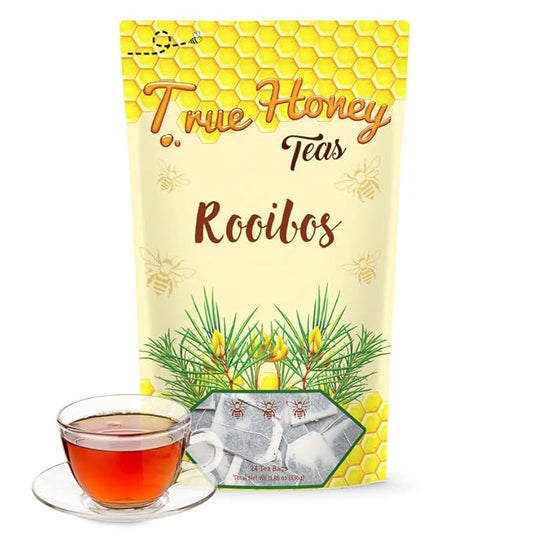True Honey Rooibos Tea Bags - Honey Crystals Blended in Every Sachet - Decaf Red Rooibos Tea - All Natural Organic Herbal Caffeine Free Tea Bag 24 Count