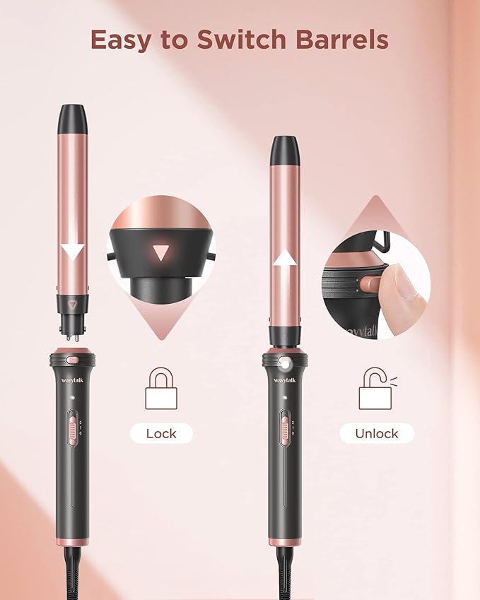 Wavytalk 5 in 1 Curling Iron Set with Curling Brush and 4 Interchangeable Ceramic Curling Wand (0.35"-1.25”), Wand Curling Iron Instant Heat Up, Dual Voltage Hair Curler