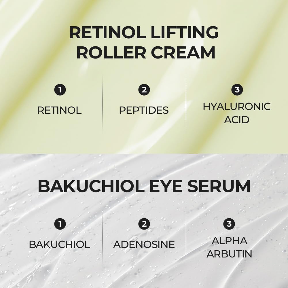 [SKIN&LAB] Anti-aging Rollers Duo Set, includes Bakuchiol Eye and Retinol Lifting Roller, Korean Vegan Skincare Gift Set, Gift for women, Christmas skincare gift set