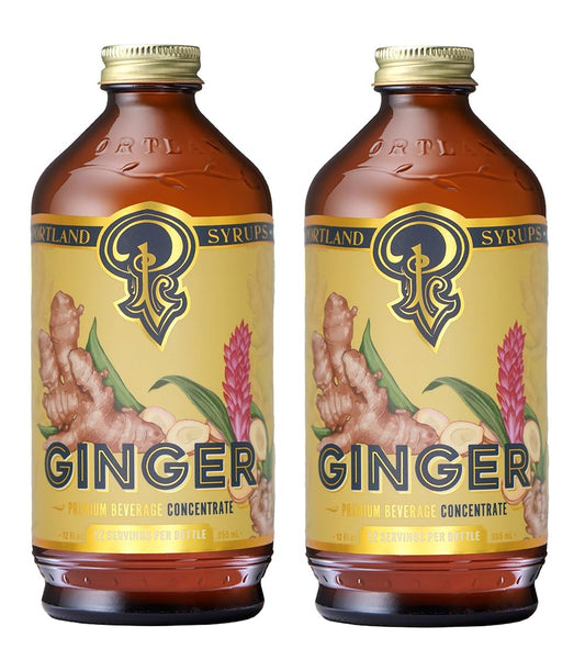 Portland Syrups Authentic Ginger Syrup - Intense Ginger Flavor with Slightly Hot Finish - Beverage Concentrate for Mocktails, Cocktails, Lattes, & Baking - 12 oz Bottle, 24 Servings (Pack of 2)