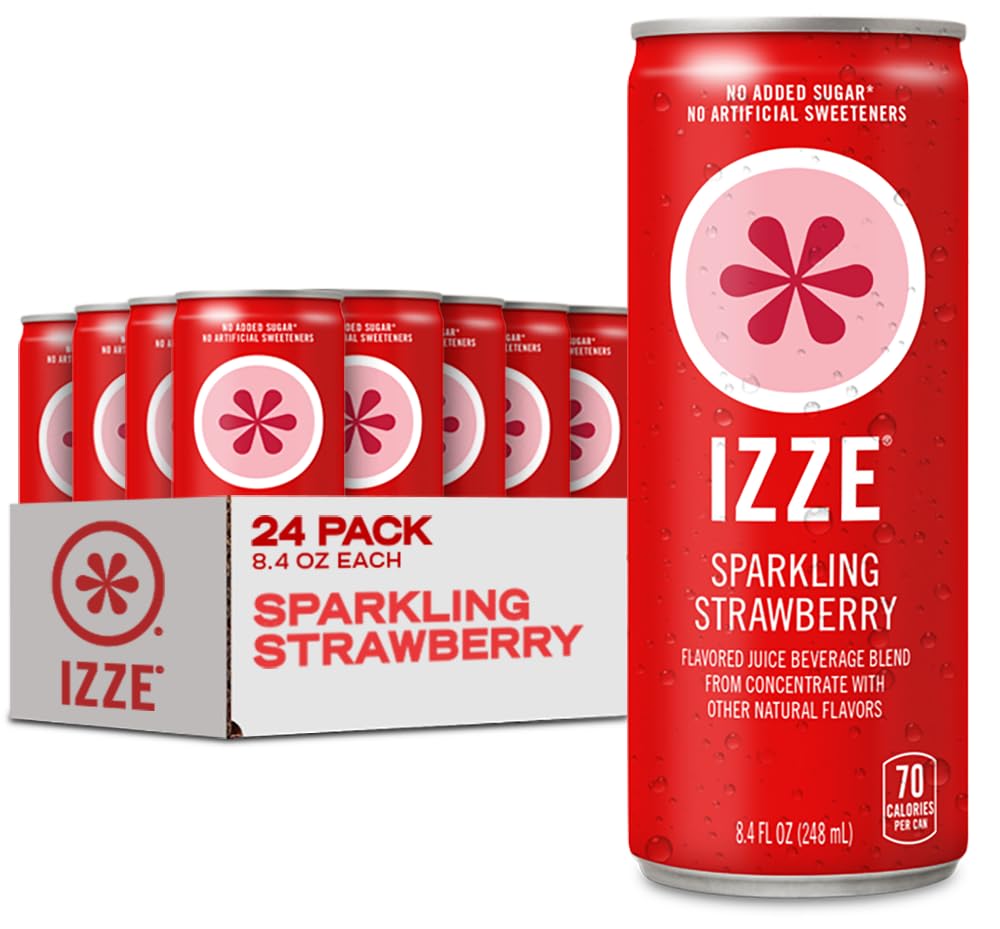 IZZE Sparkling Water Juice Beverage Blend, Strawberry, No Sugar Added, 8.4 FL OZ, 24 Cans