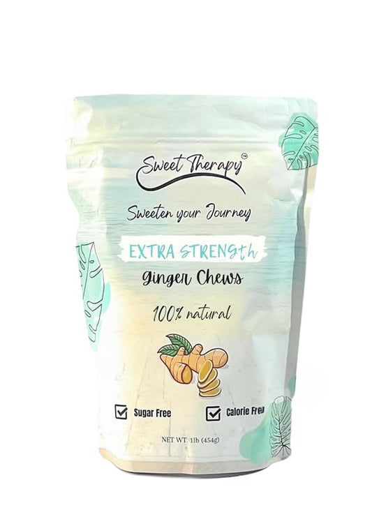 Sweet Therapy Extra strength Ginger Chews Sugar Free - Sugar free ginger candy - Sugar free Candy -Sugar free snacks -Zero sugar candy - Calorie free candy - Double Strength ginger chews