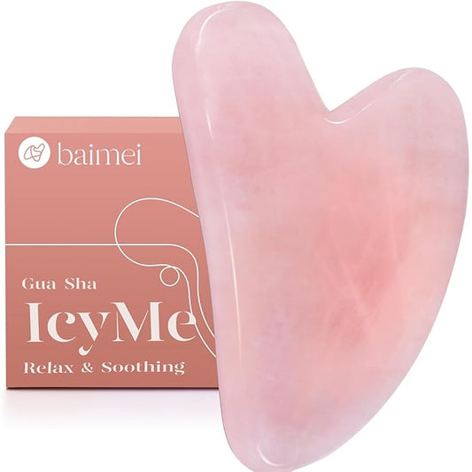 BAIMEI Gua Sha Facial Tool for Self Care, Massage Tool for Face and Body Treatment, Relieve Tensions, Reduce Wrinkles and Redness, Skin Care Tools for Men Women - Rose Quartz
