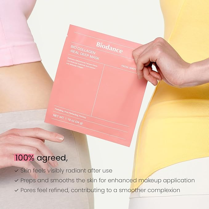 BIODANCE Bio-Collagen Real Deep Mask, Hydrating Overnight Hydrogel Mask, Pore Minimizing, Elasticity Improvement, Korean Skincare | 1.19oz(34g) x 4ea