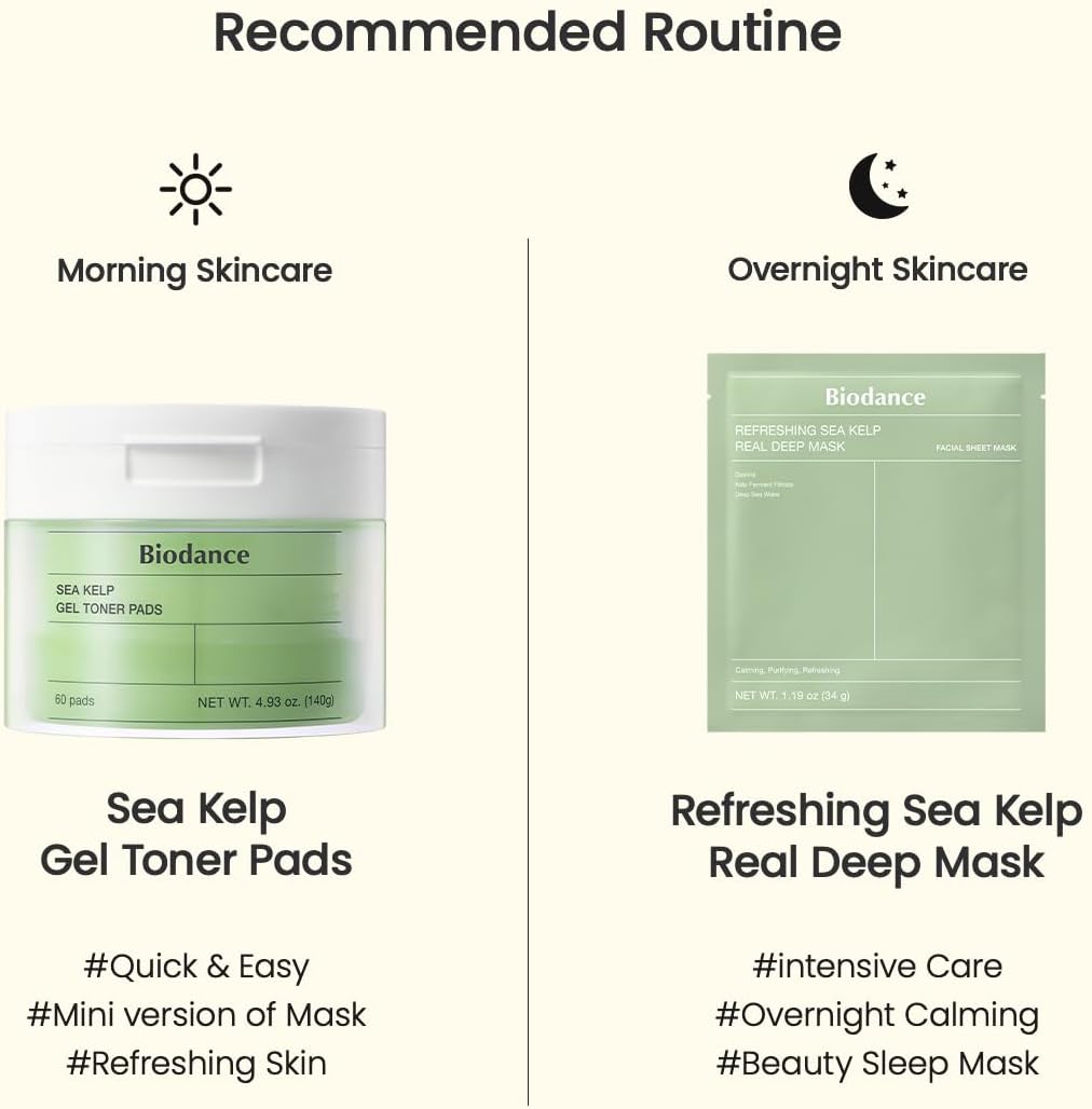 Biodance Sea Kelp Gel Toner Pads, Calming & Soothing for Sensitive Skin, Oil & Sebum Control, Blemish Care, Gentle Exfoliating Toner Pads, Korean Skincareㅣ4.93 fl.oz.(140g)*60Pads