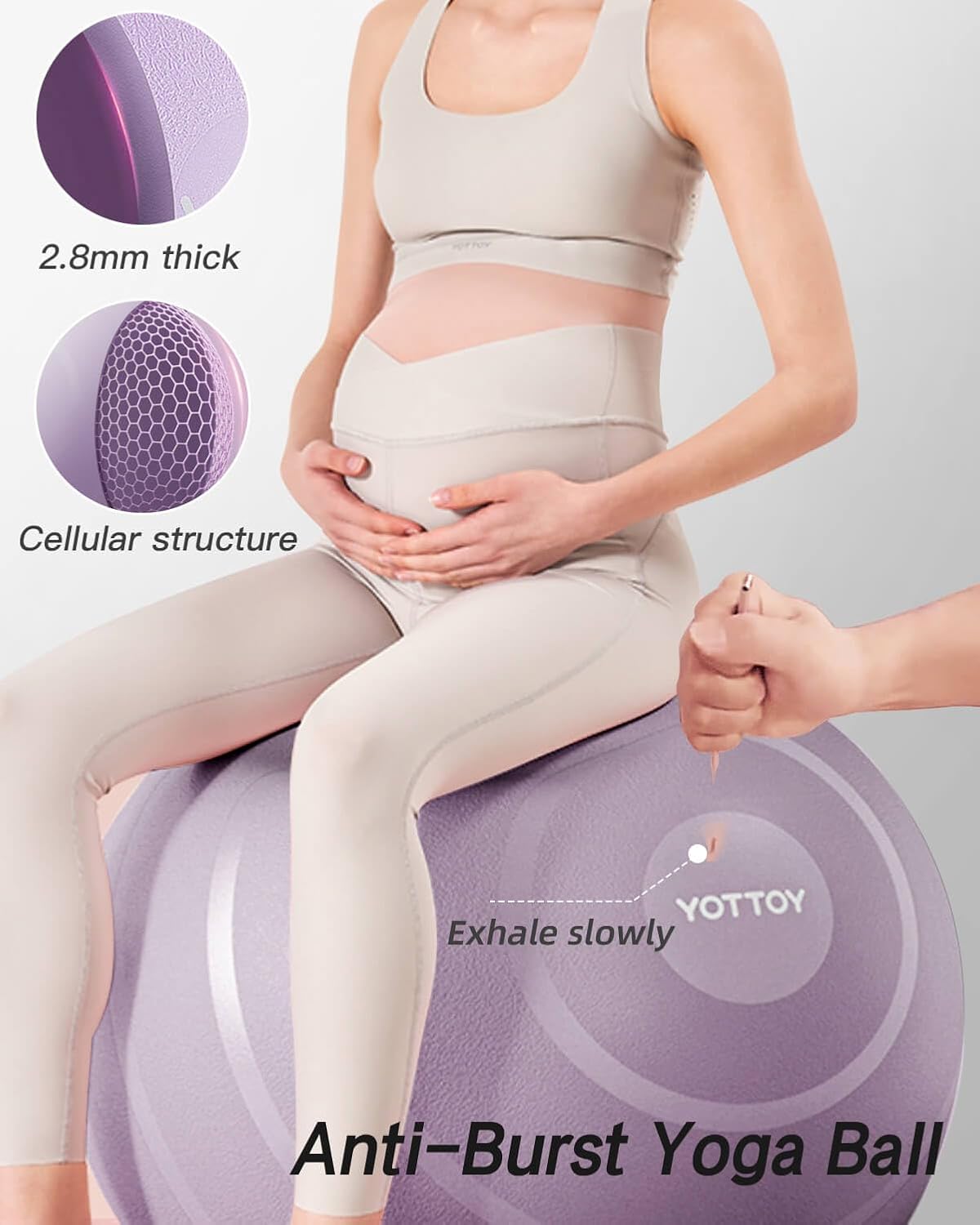 Anti-Burst Exercise Ball for Working Out, Yoga & Pregnancy, Extra Thick Workout Ball for Physical Therapy & Fitness (Lavernder)