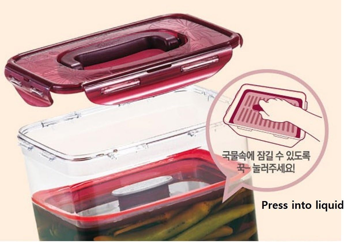 LockandLock Press Plate Leakproof Airtight Pickle Kimchi Container 4.5L / 152oz BPA Free One Handle Clear Body Maintain Fresher Taste