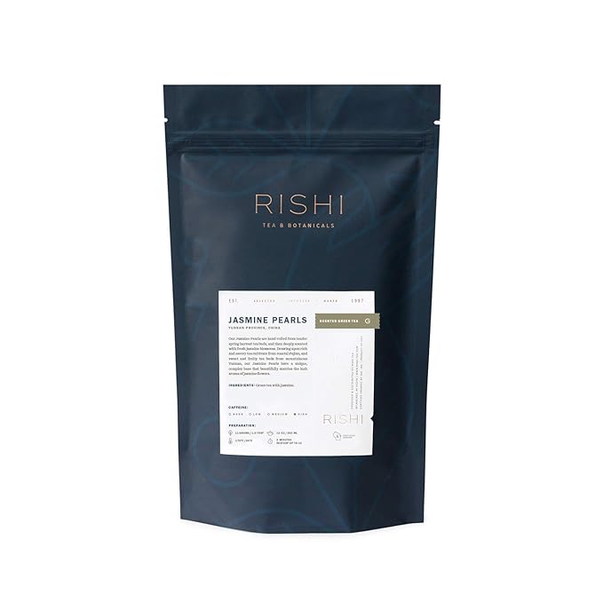 Rishi Tea Jasmine Pearls Green Tea - Caffeinated Loose Leaf, Hand-Rolled with Floral Aroma & Taste - 8.81 Ounces, 22+ Servings