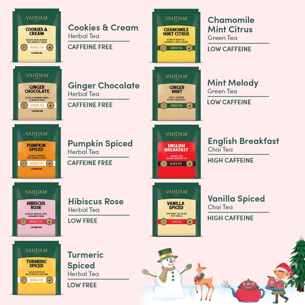 VAHDAM, Merry Christmas Tea Gift Set (9 Individually Wrapped Tea Bags) Limited Edition -Gluten Free, Non GMO | Christmas 2025 Gift Ideas | Christmas Gifts For Women 2025 & Christmas Gifts For Men 2025