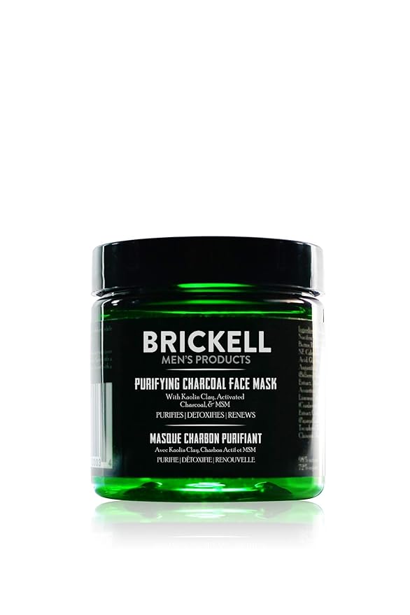 Brickell Men's Purifying Charcoal Face Mask Skin Care Product, Natural and Organic Activated Charcoal Facial Mask With Detoxifying Kaolin Clay, 4 Ounce, Unscented