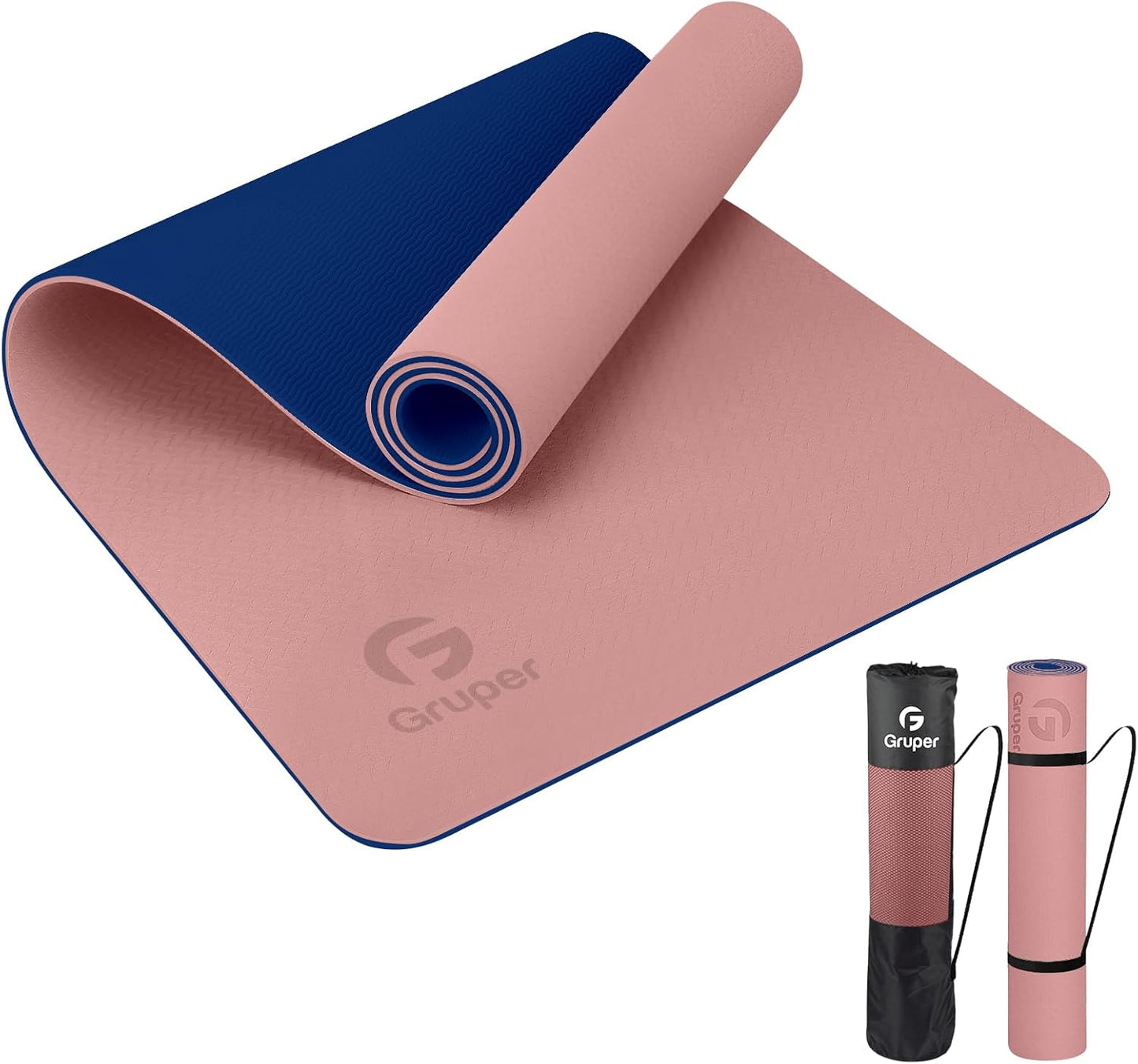 Yoga Mat Non Slip, Eco Friendly Fitness Exercise Mat with Carrying Strap,Pro Yoga Mats for Women,Workout Mats for Home, Pilates and Floor Exercises (Pink/Navy)