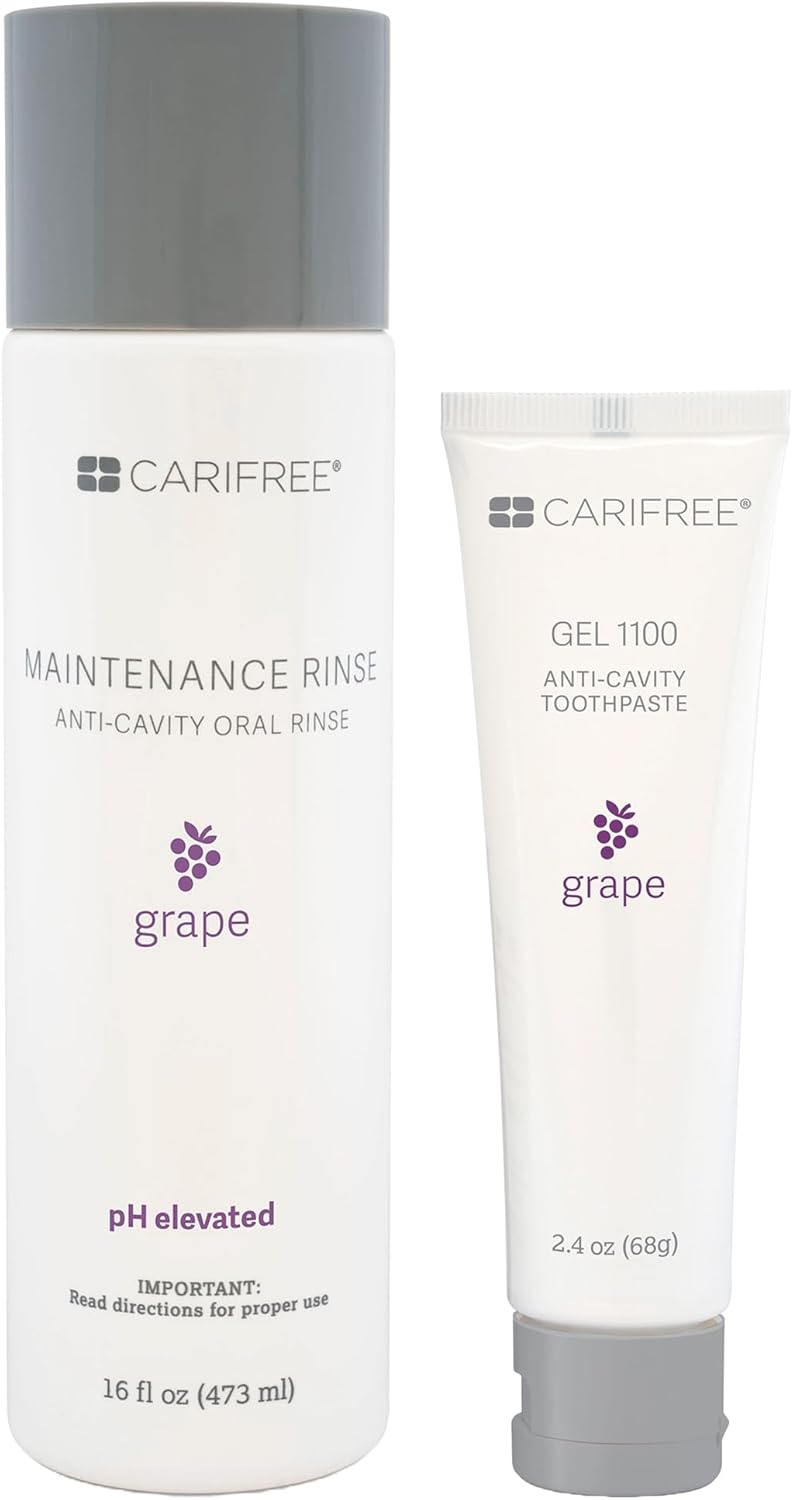 CariFree Maintenance & Prevention Kit, Grape | Anti-Cavity Fluoride Toothpaste & Mouthwash Freshens Breath and Moistens Mouth | Dentist Recommended for Oral Care (2 Piece Set)