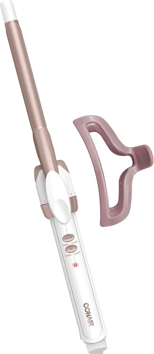 Conair Double Ceramic 1/2-Inch Curling Iron with Bonus Claw Clip, 0.5" Barrel Produces Spiral Curls – for use on Short to Medium Hair