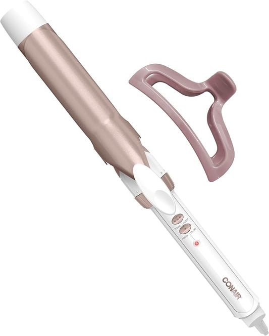 Conair Double Ceramic 1 ¼-Inch Curling Iron with Claw Clip, 1.25-Inch Barrel Creates Loose Curls, Hair Curler for Use on Medium and Long Hair, White