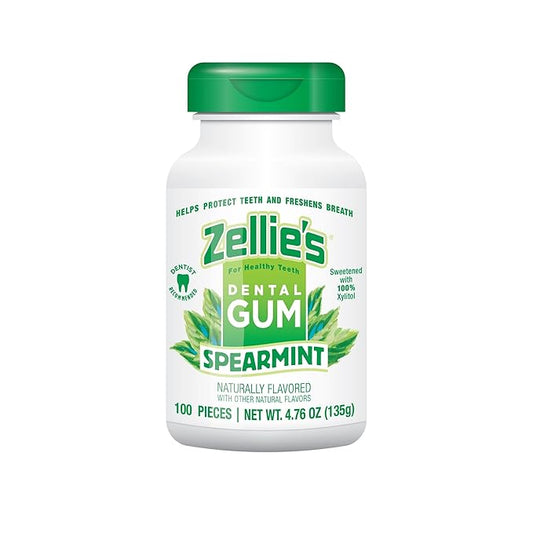 Zellie's | 100% Xylitol Spearmint Chewing Gum | No Aspartame, Gluten Free, Vegan & Kosher (100 Count - Pack of 1)